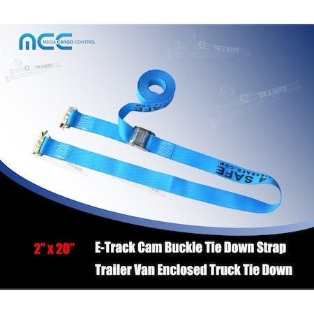 Tie 4 Safe 2 x 20' E Track Cam Buckle Straps w/ E Clips, WLL- 833 lbs., PK12 CT11-20M23B-12